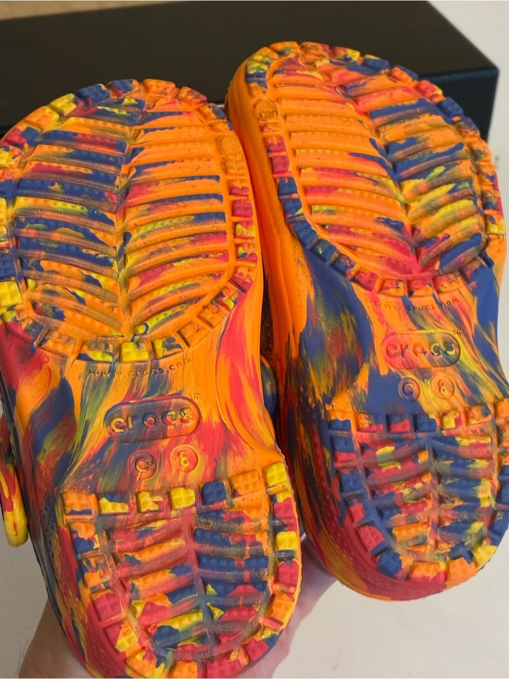 CROCS Kids Classic Clog in Orange with Multicolor Swirl -Toddler 8
